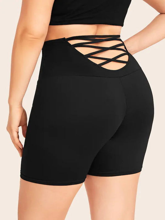 Women's Black Shorts With Hollow Out Straps On The Hips