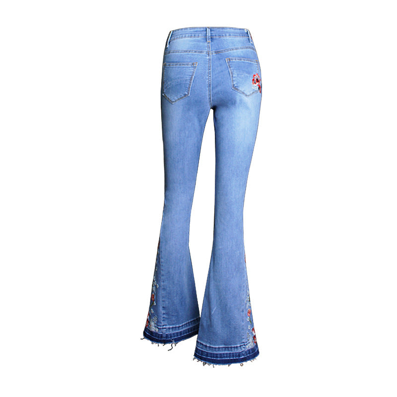 Women's Wide Leg Pants Denim Flared Pants Embroidered