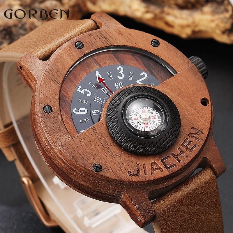 Unique Compass Turntable Design Wooden Watch