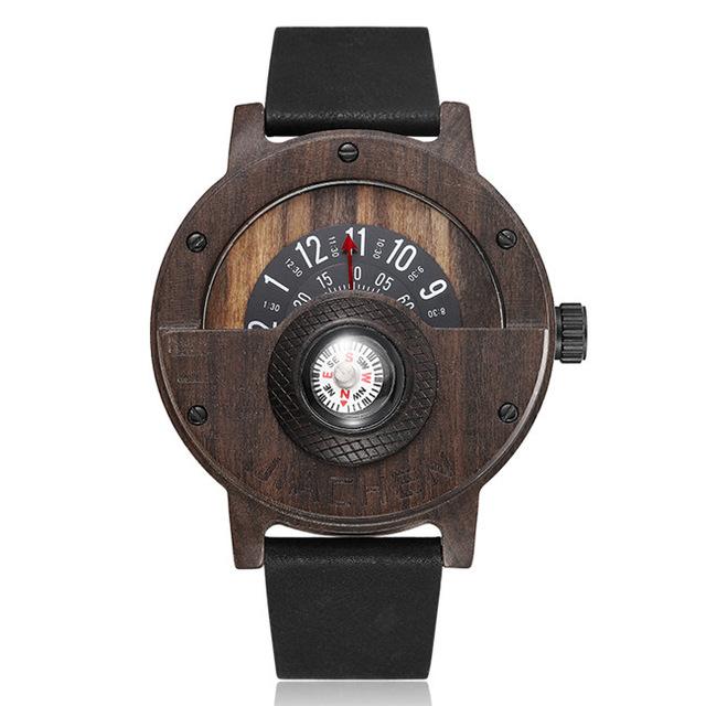 Unique Compass Turntable Design Wooden Watch