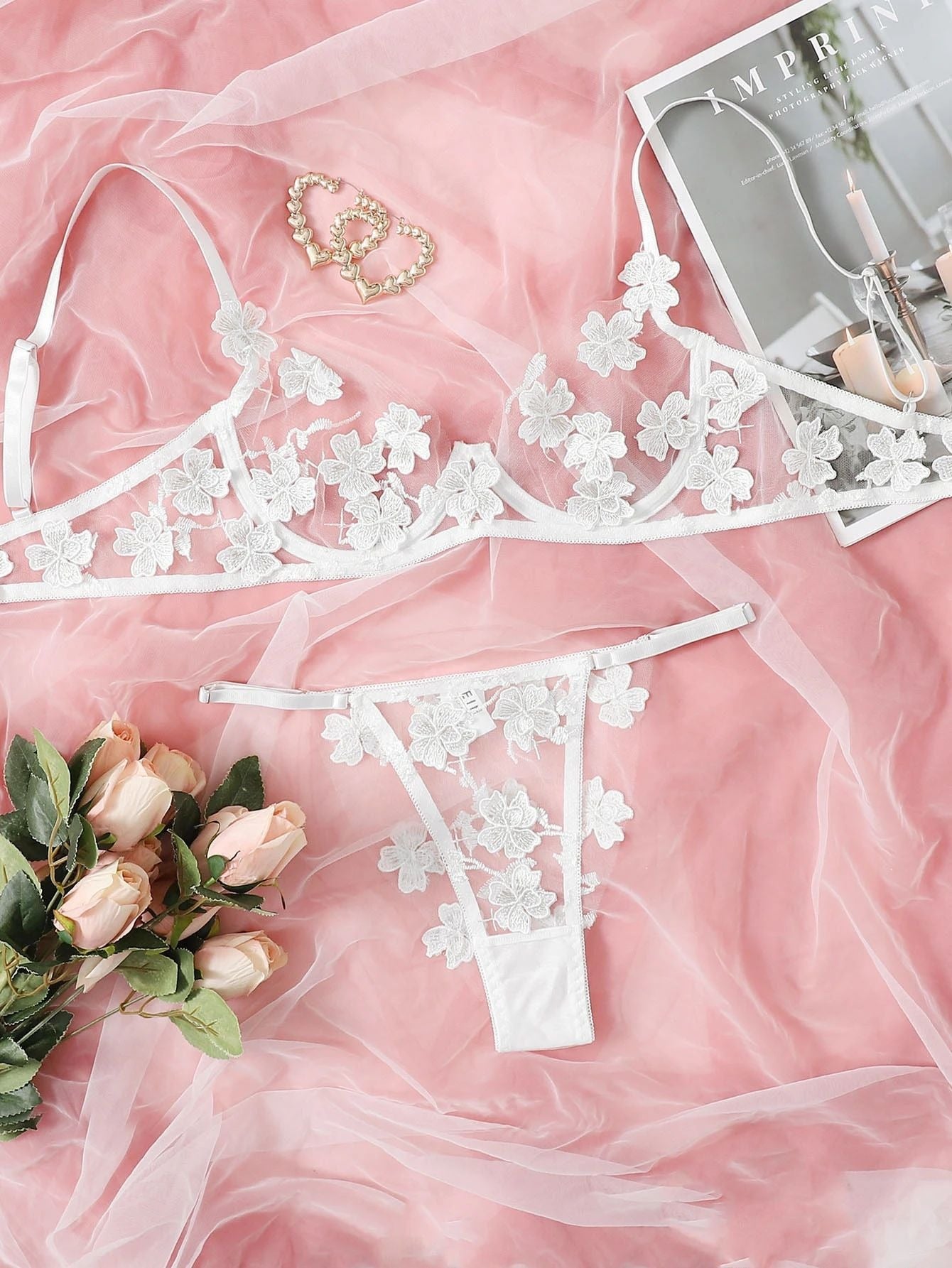 Sexy Sweet Mesh Embroidery Flower Decal