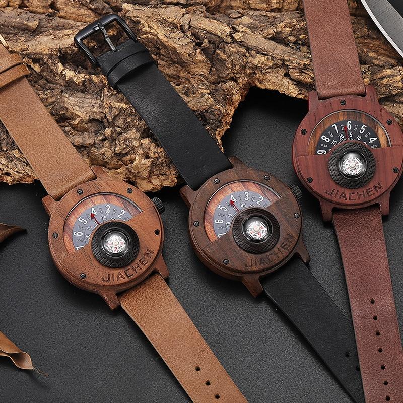 Unique Compass Turntable Design Wooden Watch