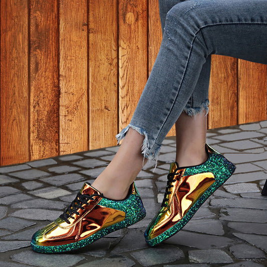 Women Sneakers Gold Glitter Shinny Bling