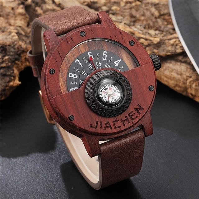 Unique Compass Turntable Design Wooden Watch
