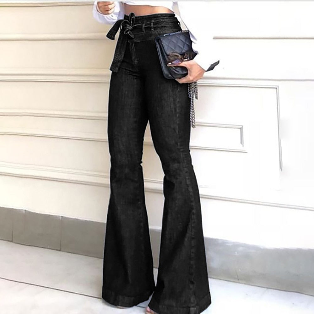 Women's High Waist Denim Flare Pants
