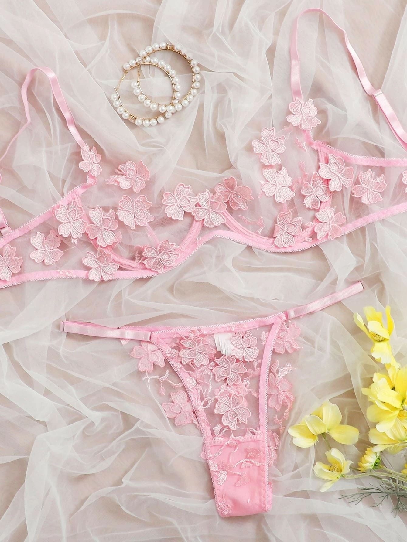 Sexy Sweet Mesh Embroidery Flower Decal