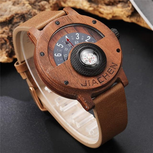 Unique Compass Turntable Design Wooden Watch