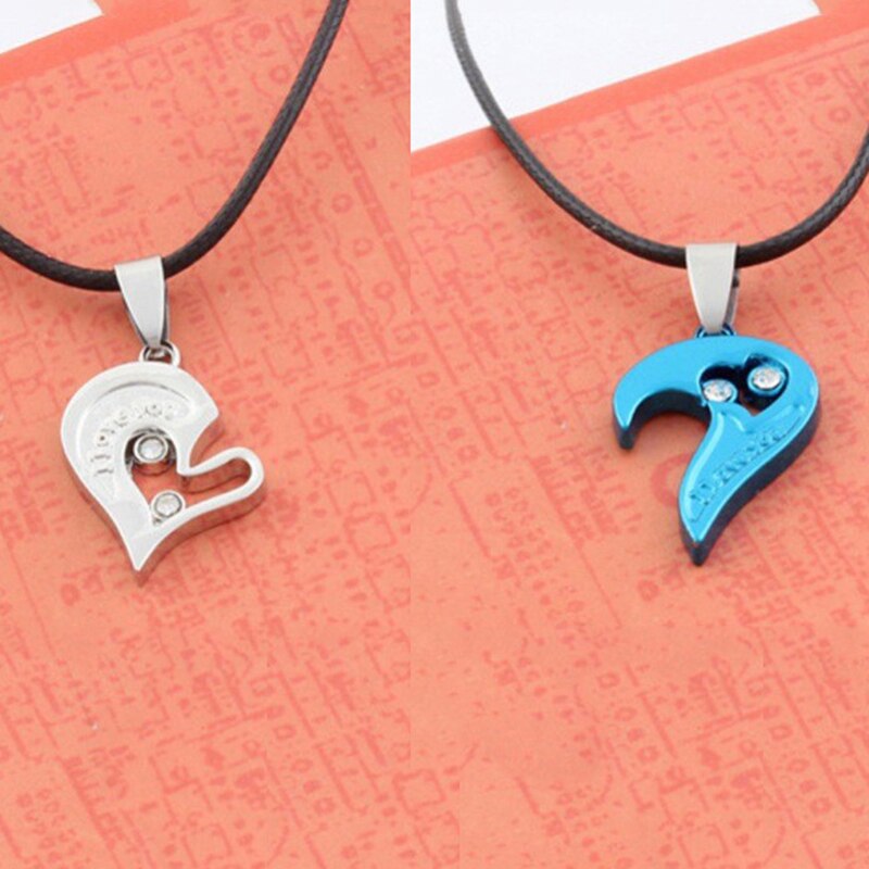 1 pair Fashion Couple Heart Shape I Love You Necklace
