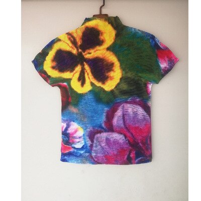 women's half-high collar fashion print slimming T-shirt
