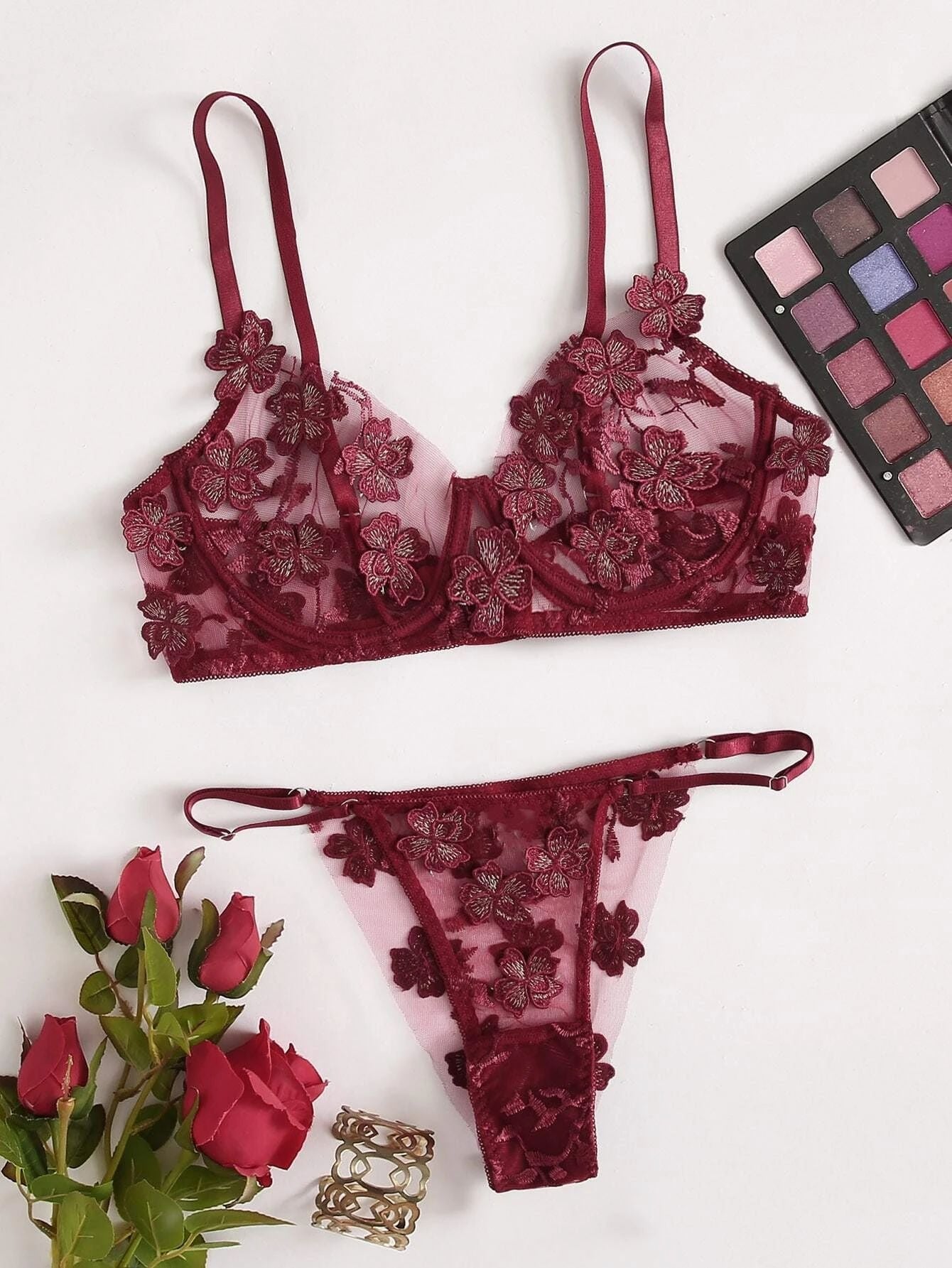 Sexy Sweet Mesh Embroidery Flower Decal