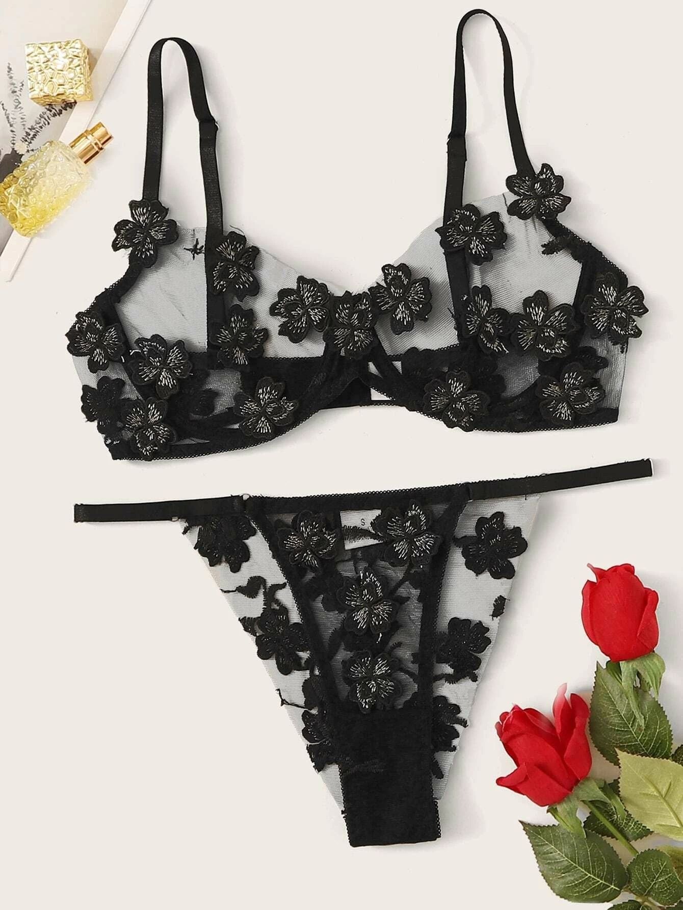 Sexy Sweet Mesh Embroidery Flower Decal