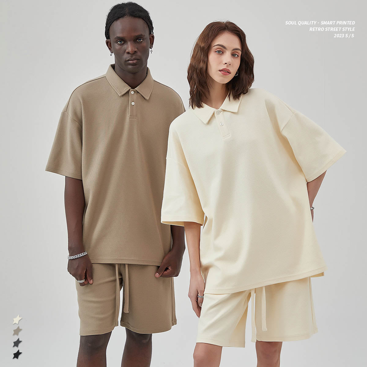 Mens and Womens High End Breathable Diamond Pattern Waffle Shorts Set