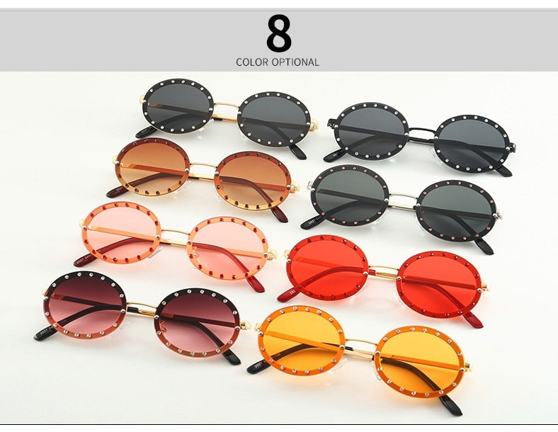 Diamond Oval Small Frame Luxury Sunglasses