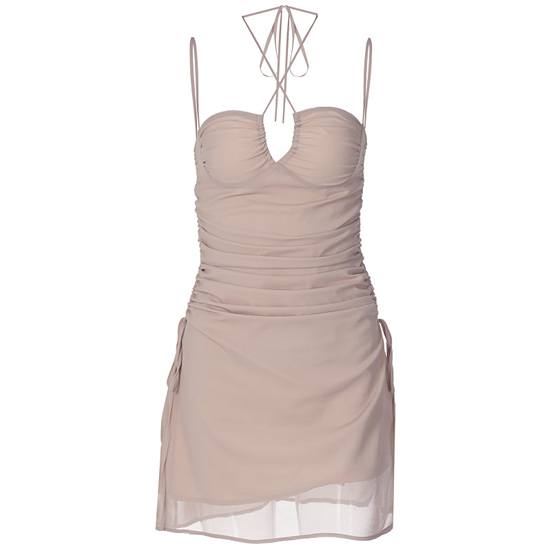 Hollow Drawstring Backless Halter Sling