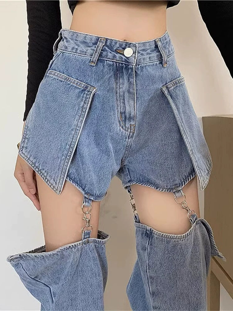 Gold High Waist Loose Design Removable Denim