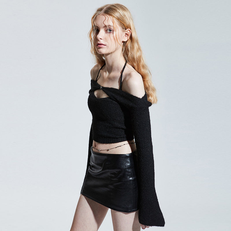 Retro Spaghetti Straps Vest Cardigan Two-Piece Set Top Halter