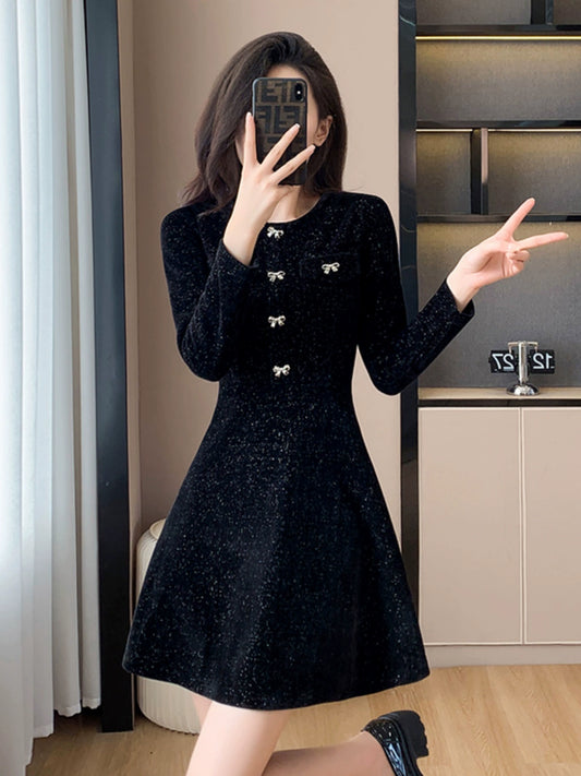 Black Autumn and Winter Waist-Tight Slim Looking Socialite Skirt Overcoat
