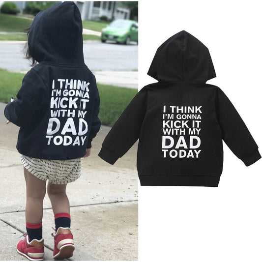 Baby  Print Letter Long Sleeve Zipper Hooded Outfit