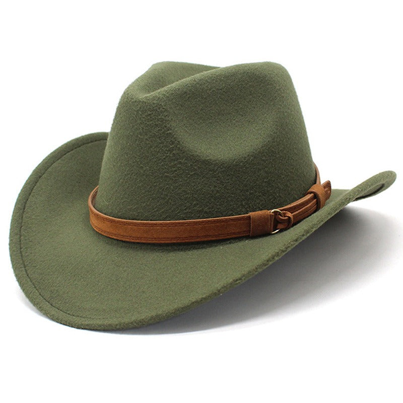 Casual Versatile Retro Camel Belt  Woolen Western Denim Hat