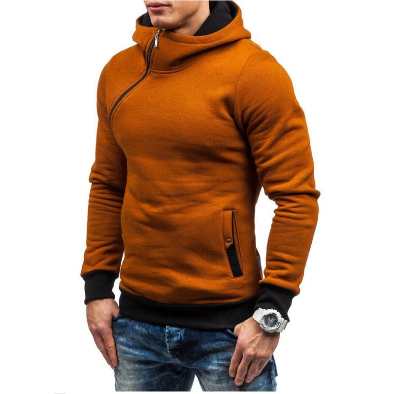 Oblique Zipper Solid Color Hoodies