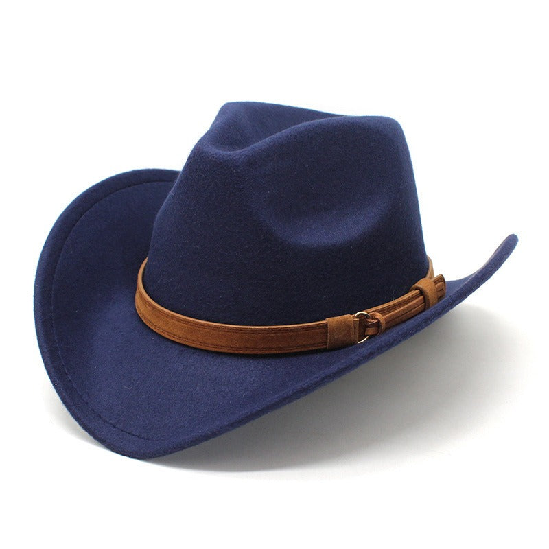 Casual Versatile Retro Camel Belt  Woolen Western Denim Hat