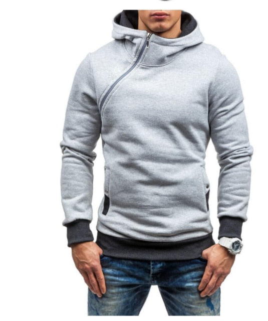 Oblique Zipper Solid Color Hoodies