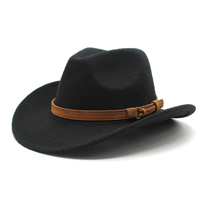 Casual Versatile Retro Camel Belt  Woolen Western Denim Hat