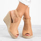 Women  Suede Open Toe Cork Wedge Shoes