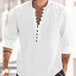 Cotton and Linen Mens Casual Button Round Neck Solid Standing Collar Shirt