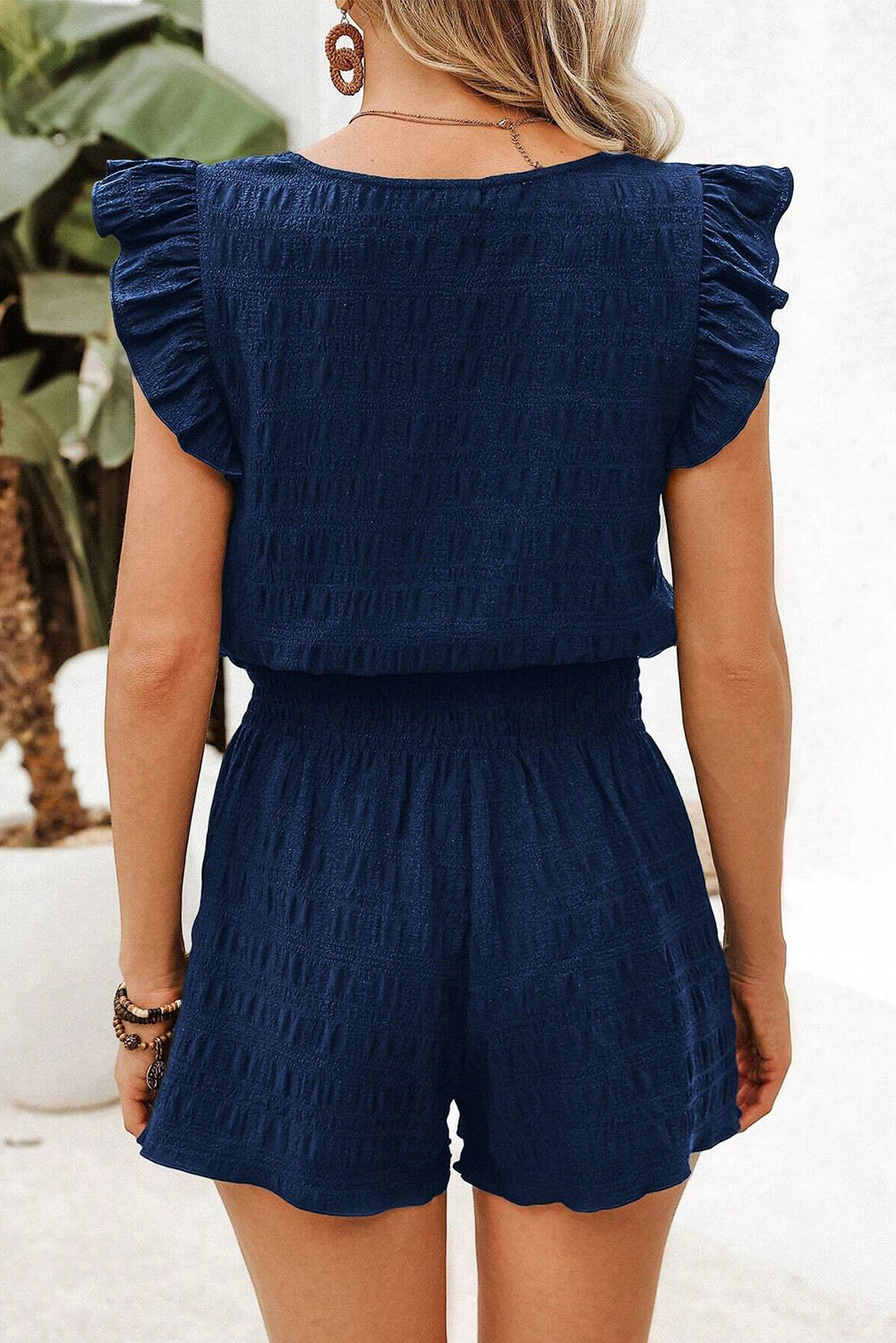 Fiery Red Textured Square Neck Top and Shirred High Waist Shorts Set