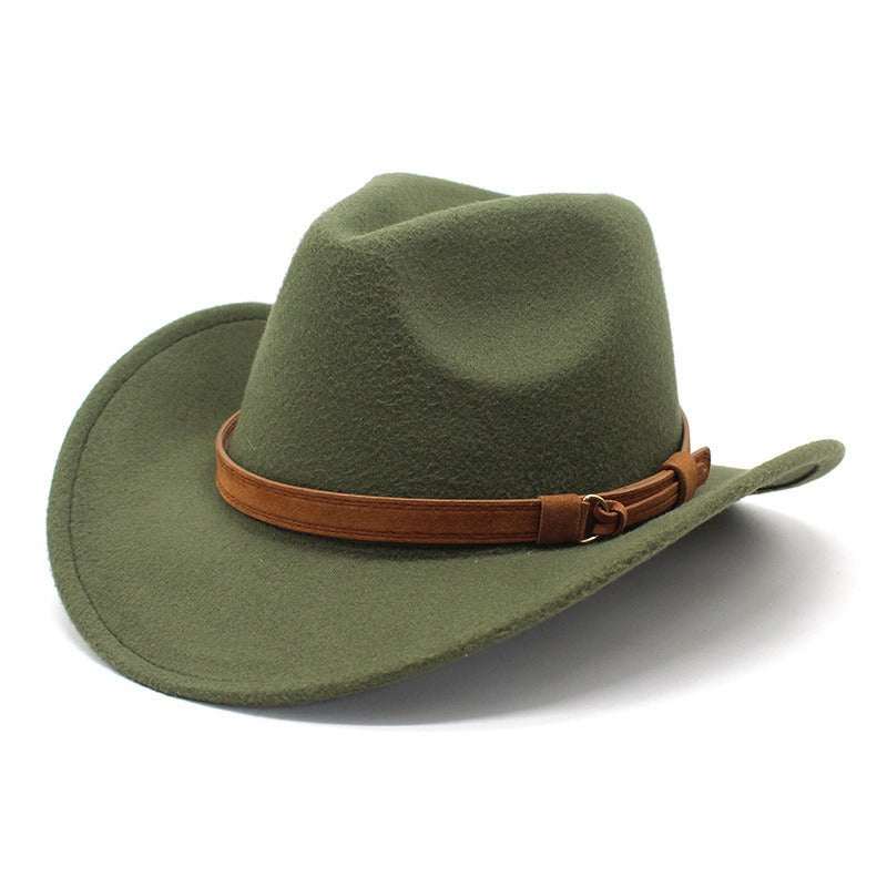 Casual Versatile Retro Camel Belt  Woolen Western Denim Hat