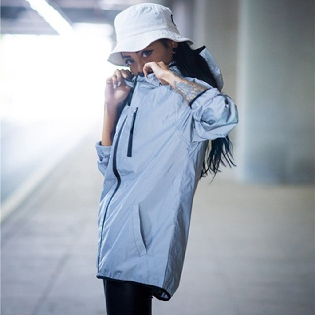 Hip Hop Reflective Noctilucent Hooded Jacket