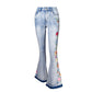 Women Heavy Industry Three-Dimensional 3D Embroidery Jeans