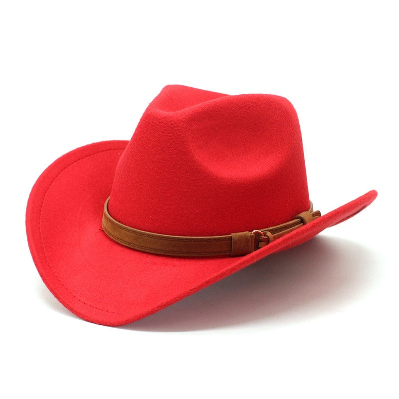 Casual Versatile Retro Camel Belt  Woolen Western Denim Hat