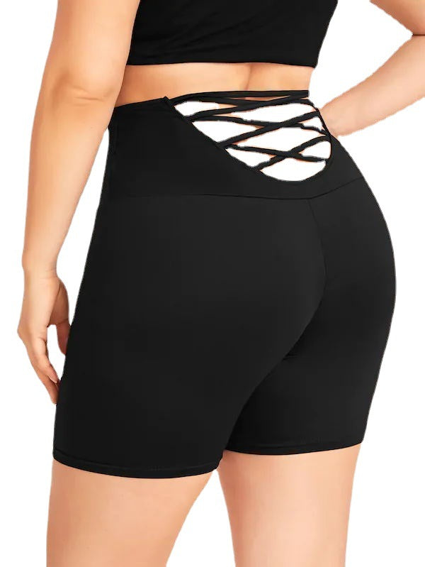 Women's Black Shorts With Hollow Out Straps On The Hips