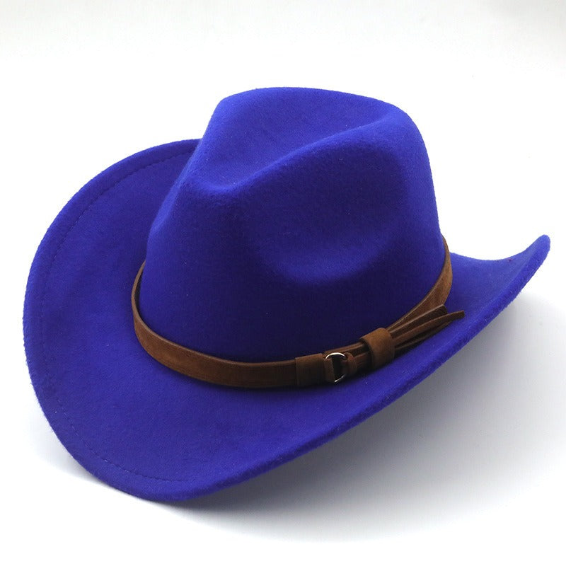 Casual Versatile Retro Camel Belt  Woolen Western Denim Hat
