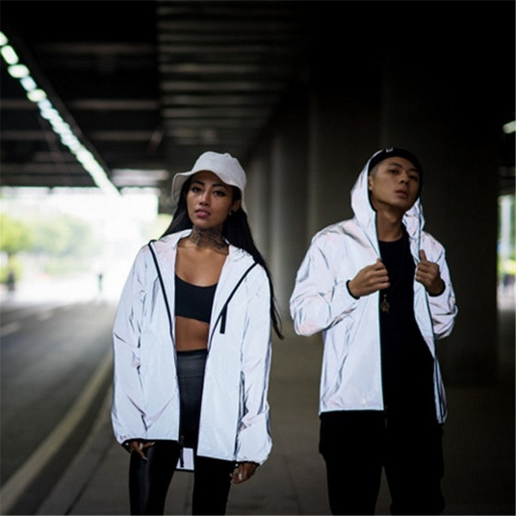 Hip Hop Reflective Noctilucent Hooded Jacket