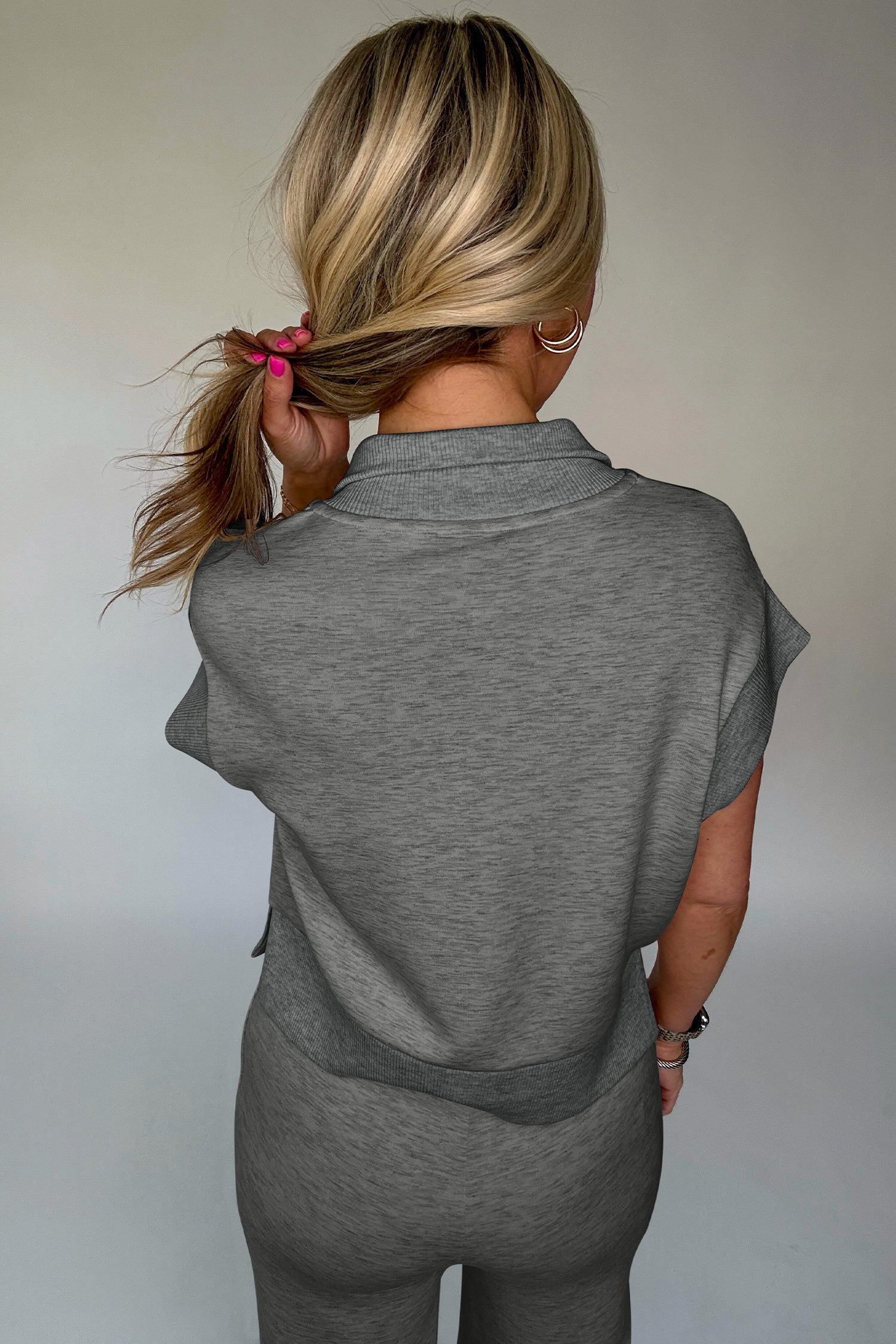Light Grey Half Zip Polo Tee Casual Pant Set