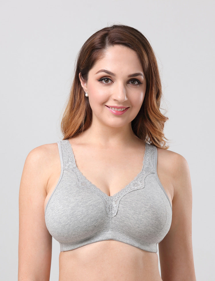 Breathable Full-Cup Lace Trim Plus-Size Bra