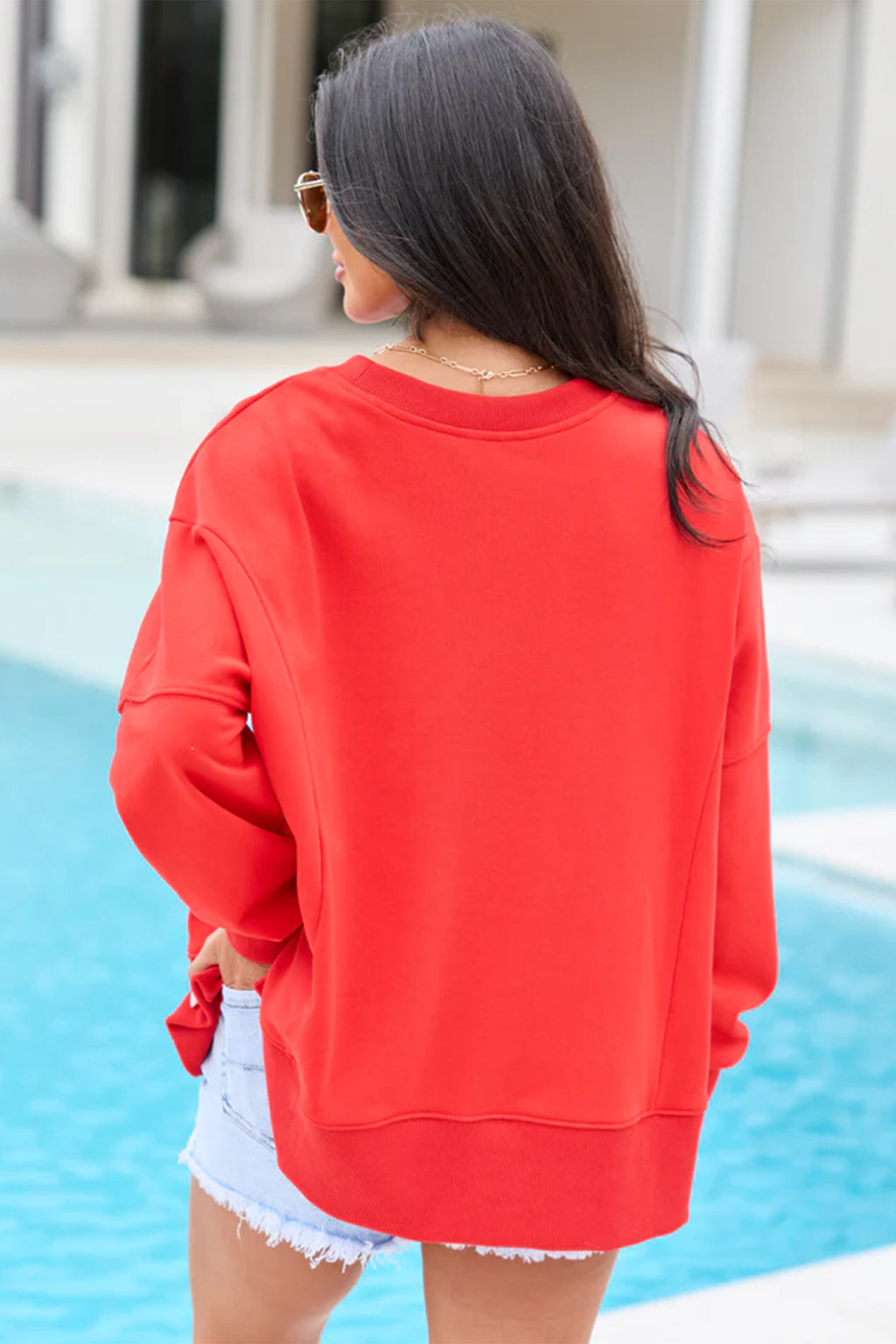 Fiery Red Patch Embroidery Star Colorblock Plus Size Sweatshirt