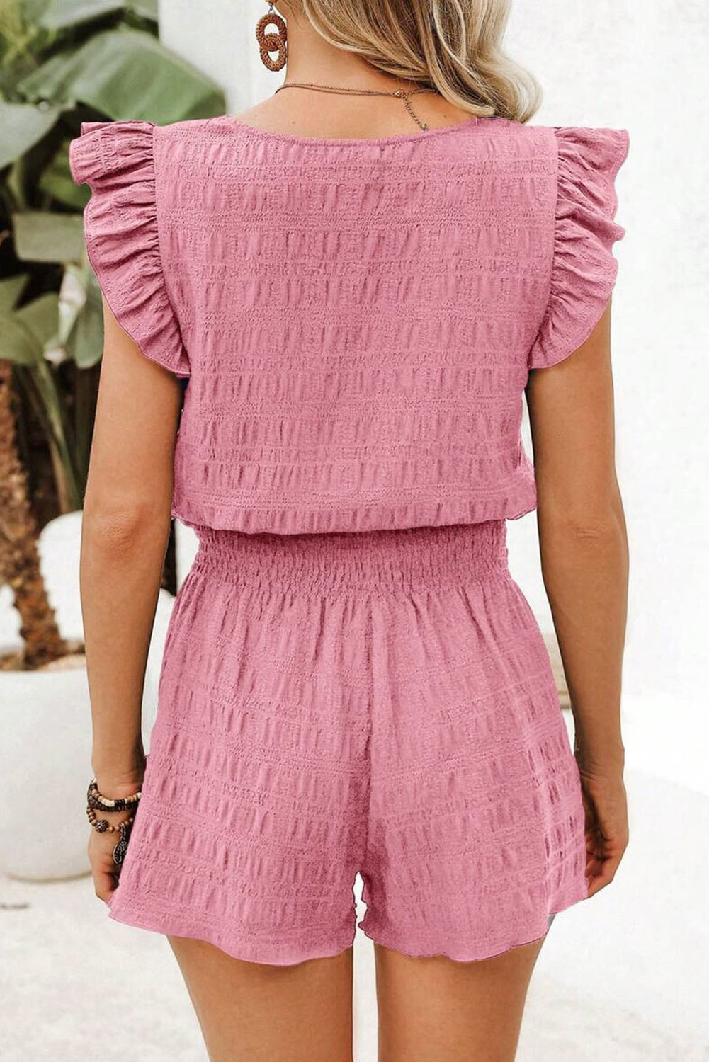 Fiery Red Textured Square Neck Top and Shirred High Waist Shorts Set