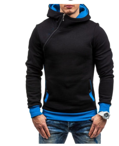 Oblique Zipper Solid Color Hoodies