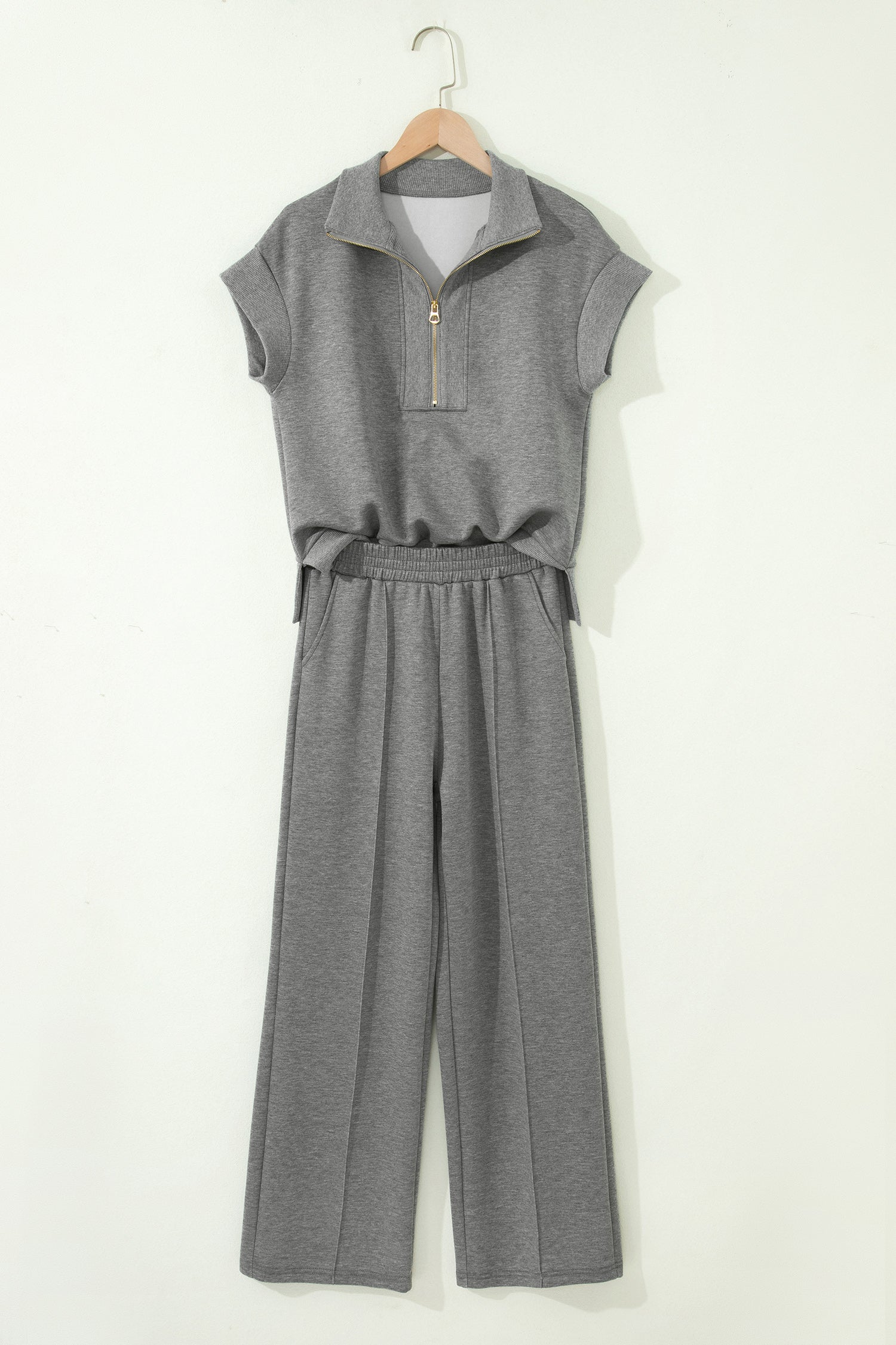 Light Grey Half Zip Polo Tee Casual Pant Set
