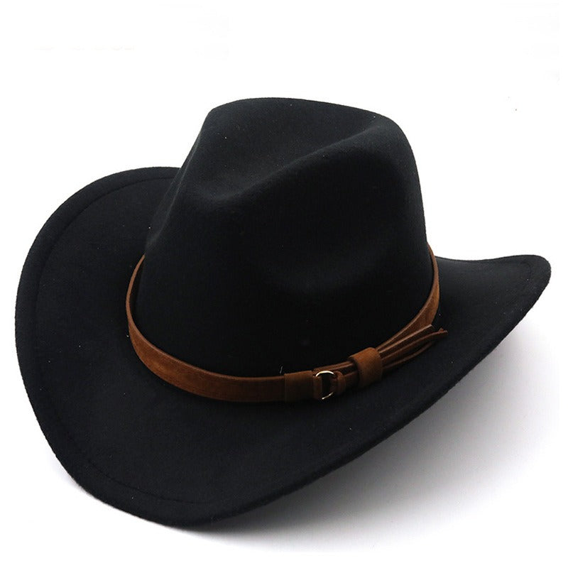 Casual Versatile Retro Camel Belt  Woolen Western Denim Hat