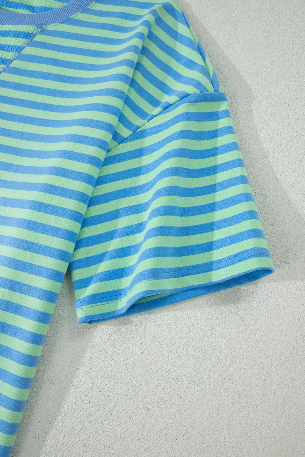 Green Stripe Striped Ribbed Cotton Two-Piece Pant Set with Chest Patch Detail