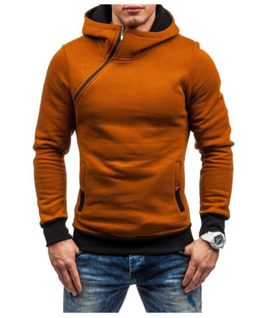 Oblique Zipper Solid Color Hoodies