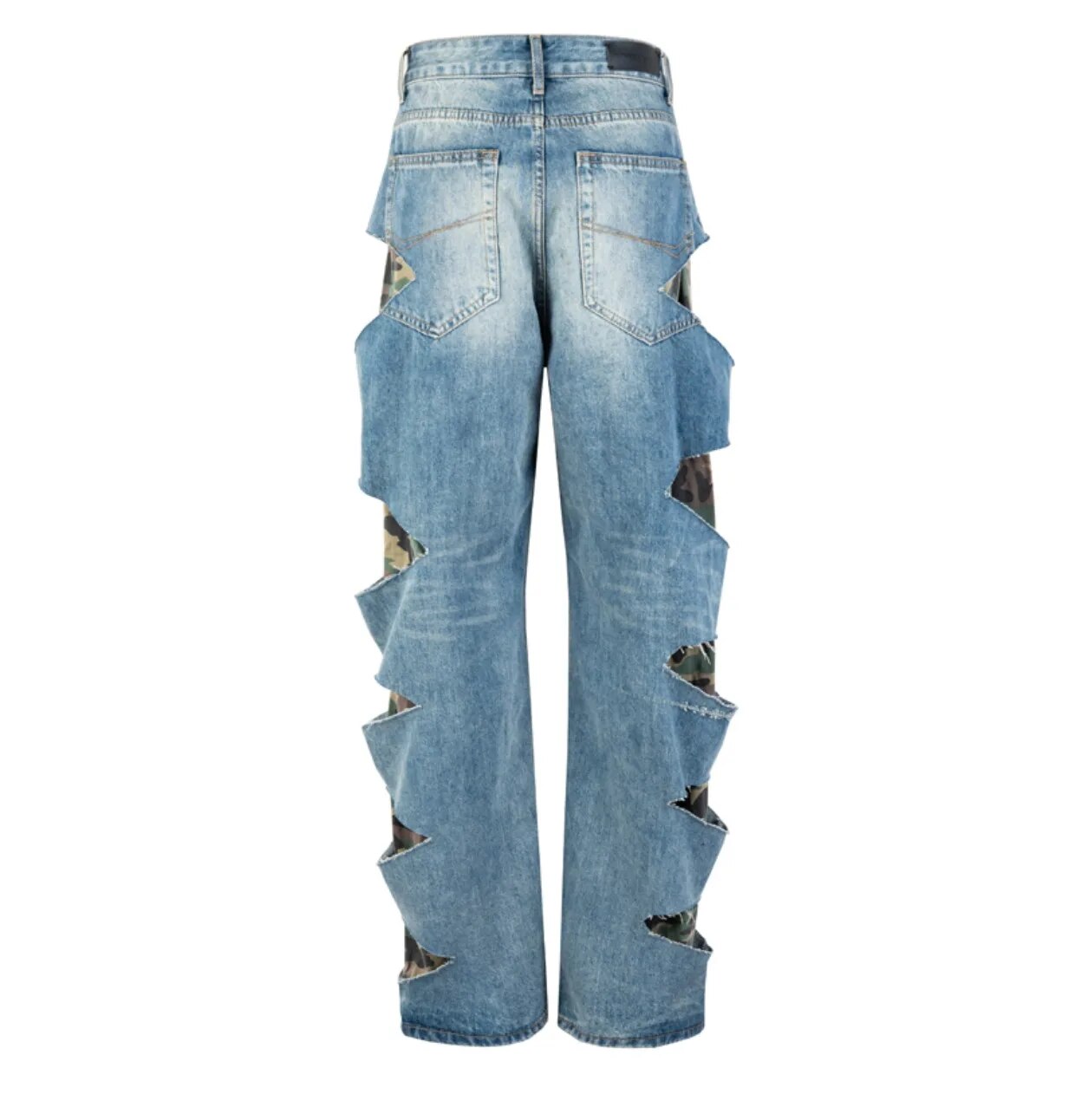 Camouflage Hole Fake Two Pieces Jeans
