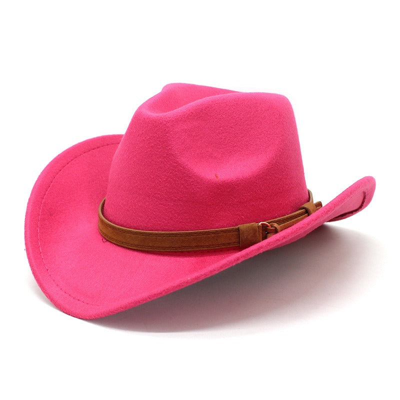 Casual Versatile Retro Camel Belt  Woolen Western Denim Hat