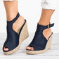 Women  Suede Open Toe Cork Wedge Shoes