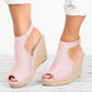 Women  Suede Open Toe Cork Wedge Shoes